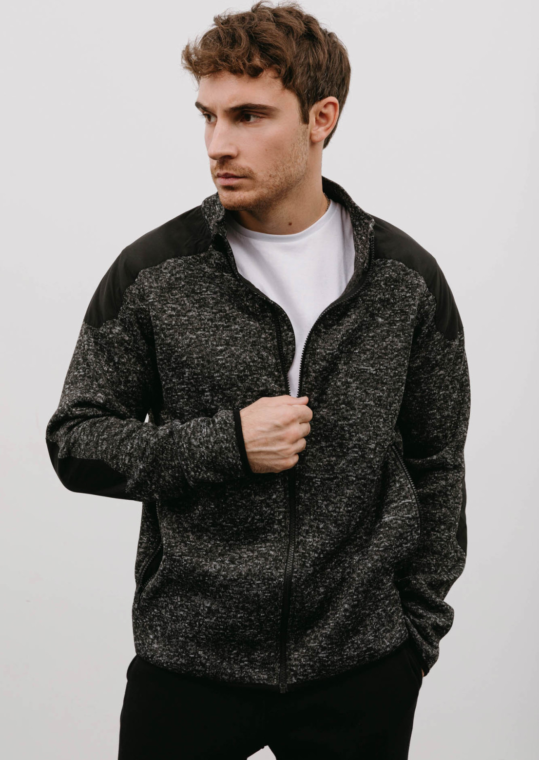 Dark grey color men's knitted insulated sweatshirt with a zipper